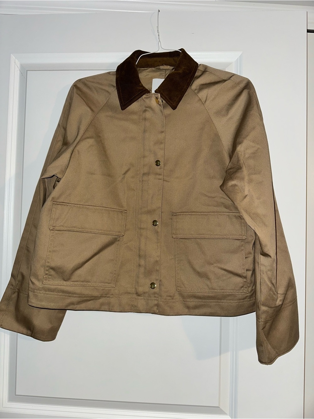 H&M Tan Utility Jacket with Dark Brown Corduroy Collar